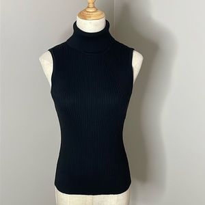 Black Ribbed Sleeveless Turtleneck